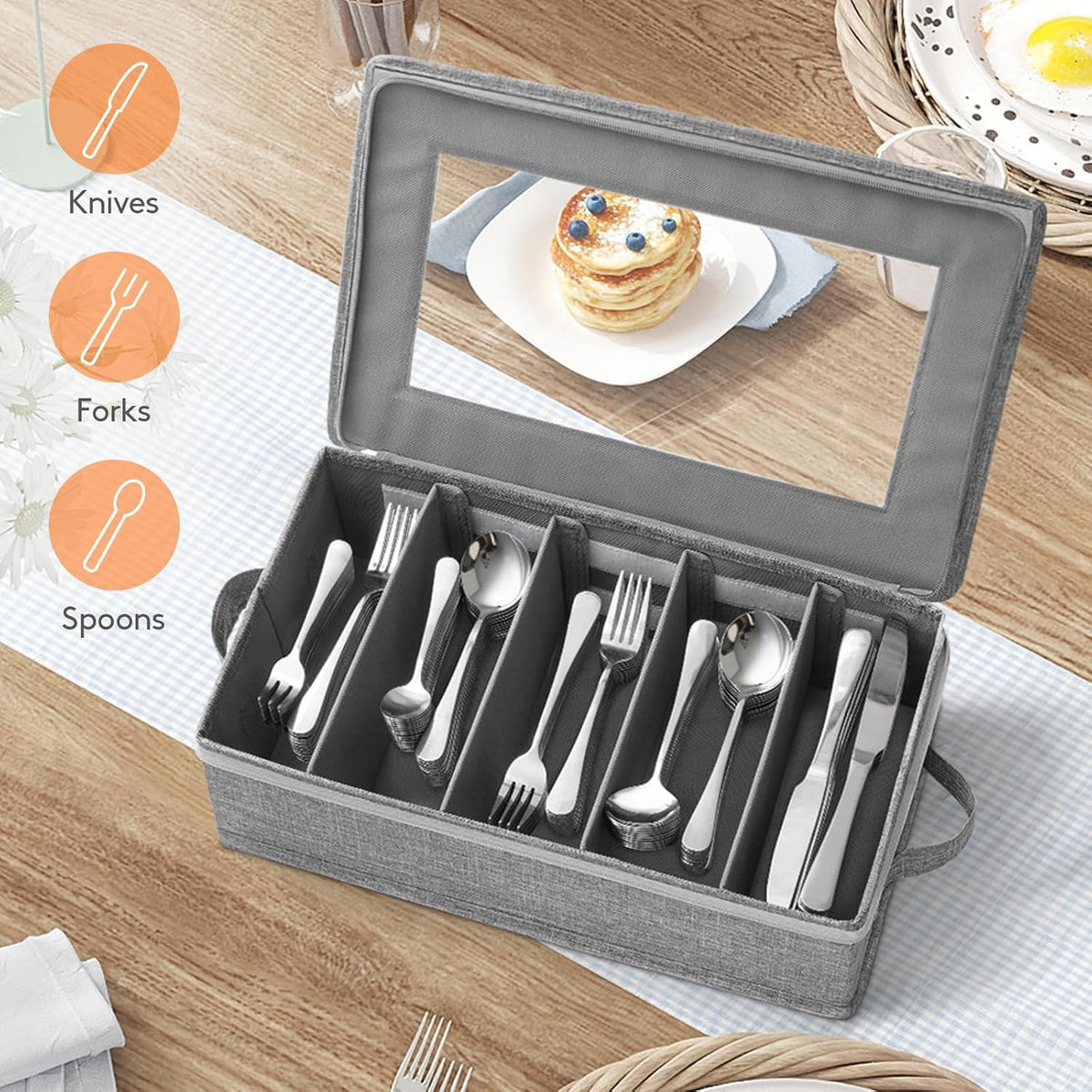 Lifewit Silverware Storage Box, Covered Flatware Organizer with Zipper Lid