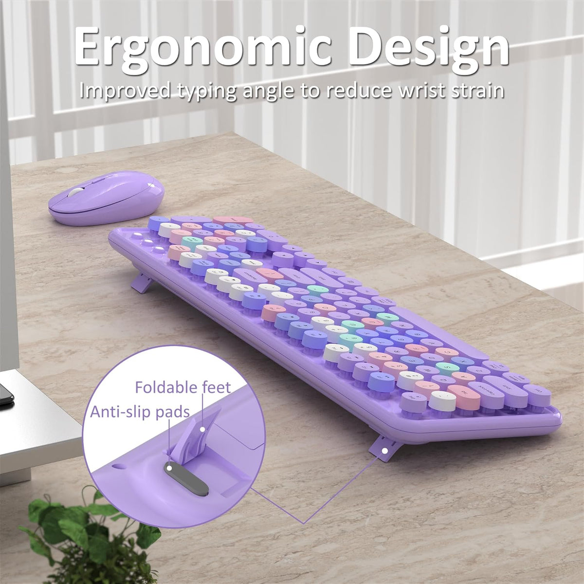 Links9+ Colorful Wireless Keyboard and Mouse Combo (Purple Colorful)