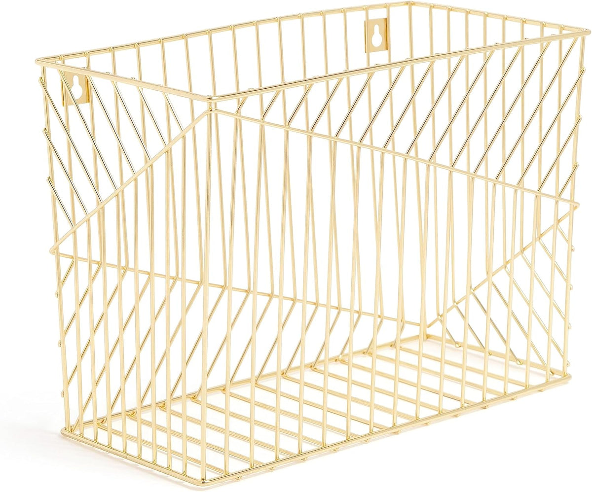 U Brands Wire Metal Hanging File Organizer, Letter Size, Gold Finish