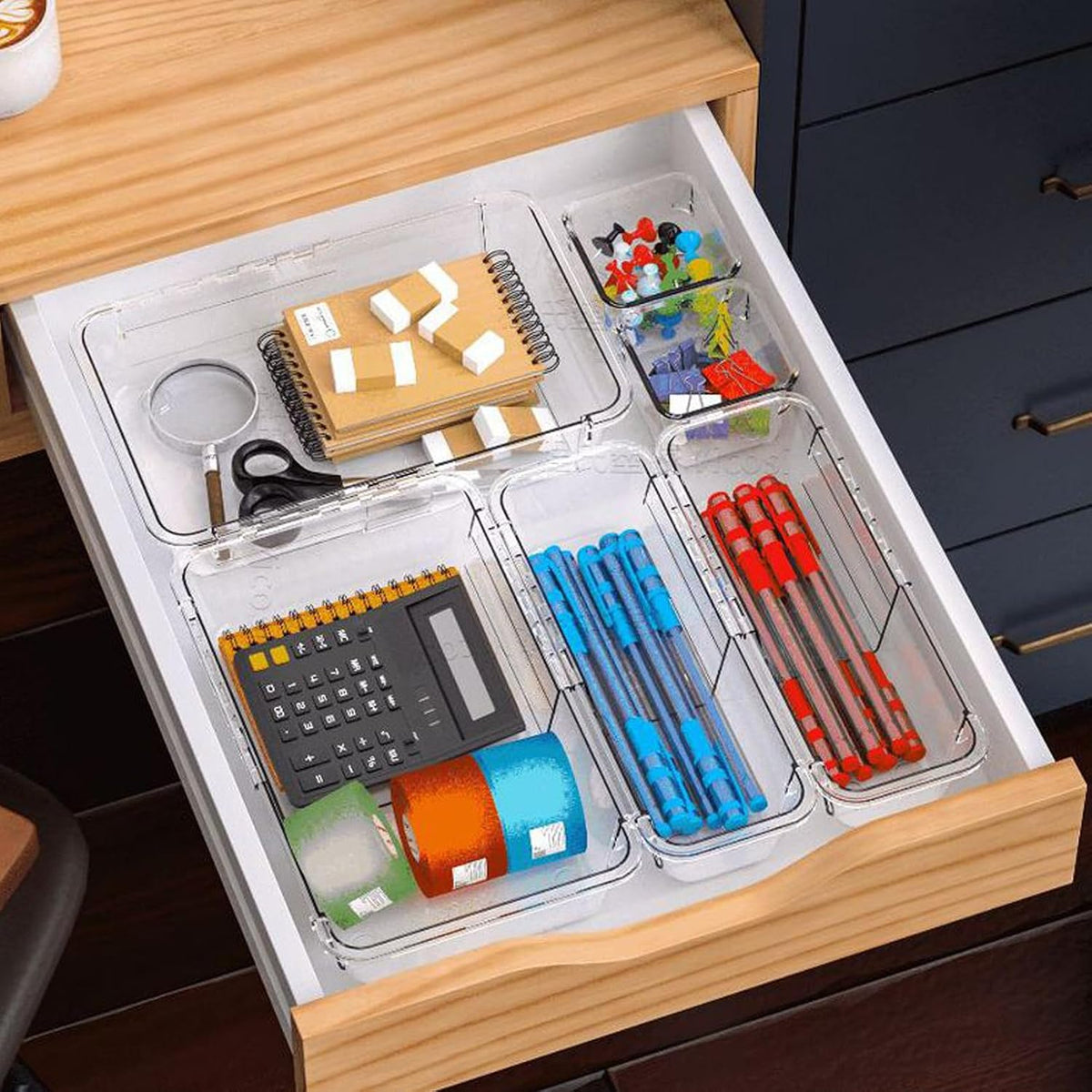 16 PCS Clear Drawer Organizer, Adjustable Drawer Storage Box, 3-Size Expandab...