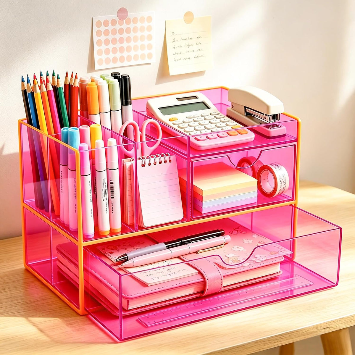 Desk Organizer with Drawers Acrylic Desktop Organizer Pen Holder Caddy for Of...