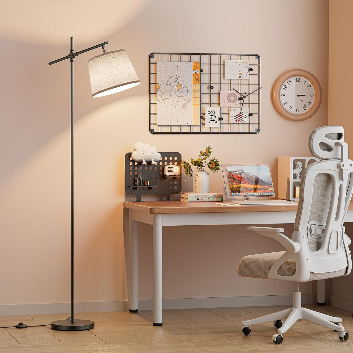SIBRILLE Floor Lamp with Linen Shade, Dimmable Tall Standing Lamp with Remote...