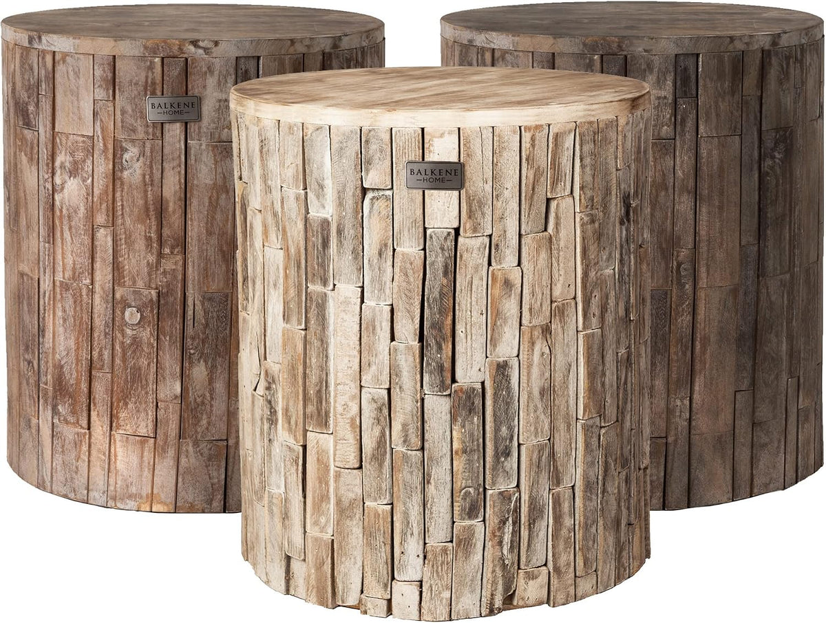 Patio Sense 62420 Elyse Round Rustic Garden Stool Wood Outdoor Seating & ...