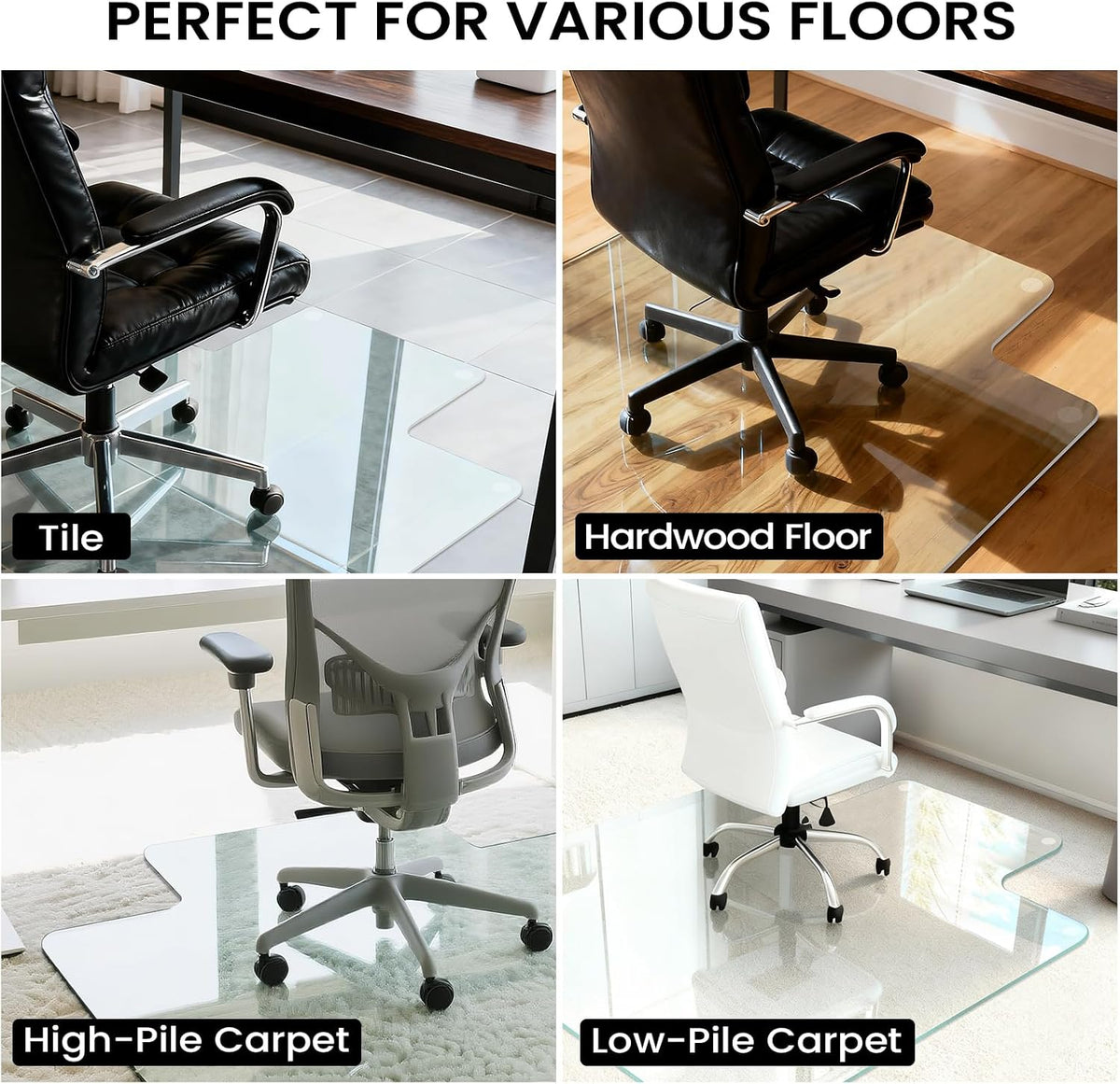 Tempered Glass Chair Mat with Lip, 36”x48” Heavy-Duty Office Floor Protector ...