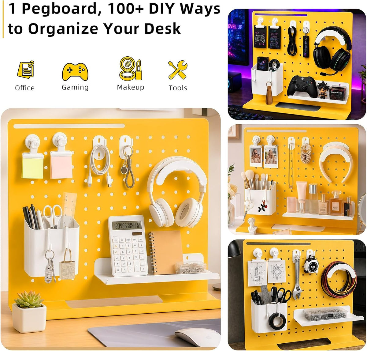 Metal Desk Pegboard Organizer, No Drill Modular Storage Kit 10 Accessories 15...