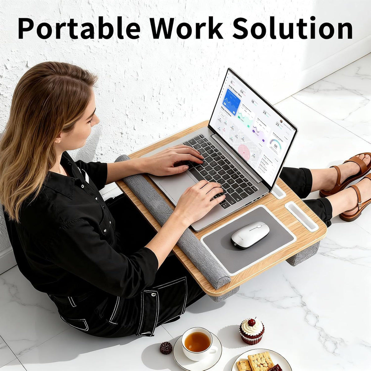 Home Office Lap Desk with Wrist Rest Wrist Rest, Mouse Pad, and Phone Holder ...