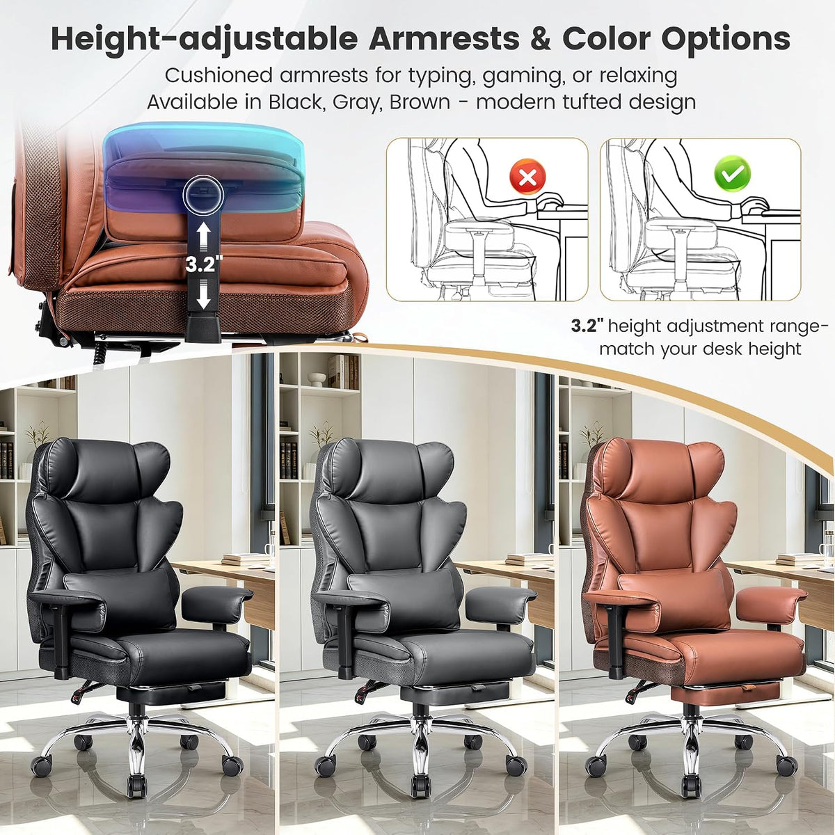 Big & Tall Executive Office Chair, Ergonomic High Back Heavy Duty Compute...