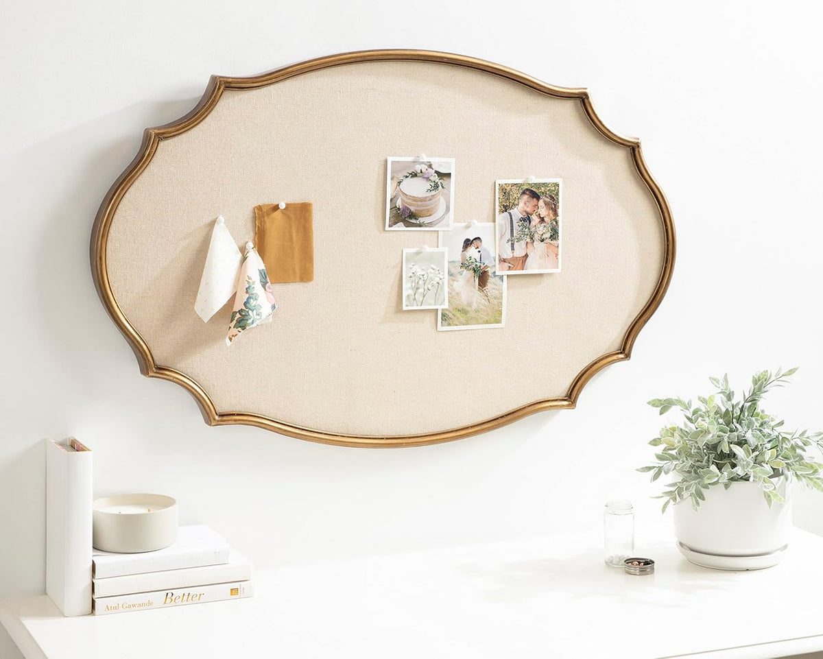 Kate and Laurel Leanna Decorative Scalloped Metal Pinboard; 24 x 36; Gold; Fr...