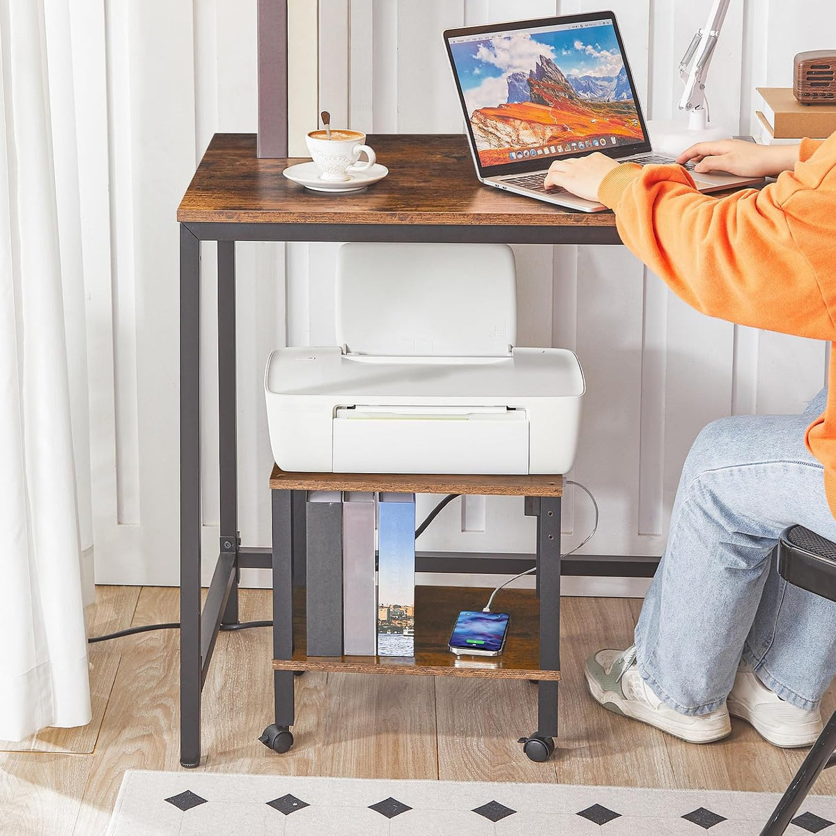 HOOBRO 2-Tier Printer Stand with Charging Station, Under Desk Printer Table, ...
