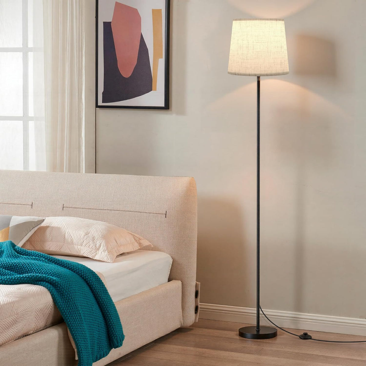 SIBRILLE Dimmable Floor Lamp with Linen Shade for Living Room