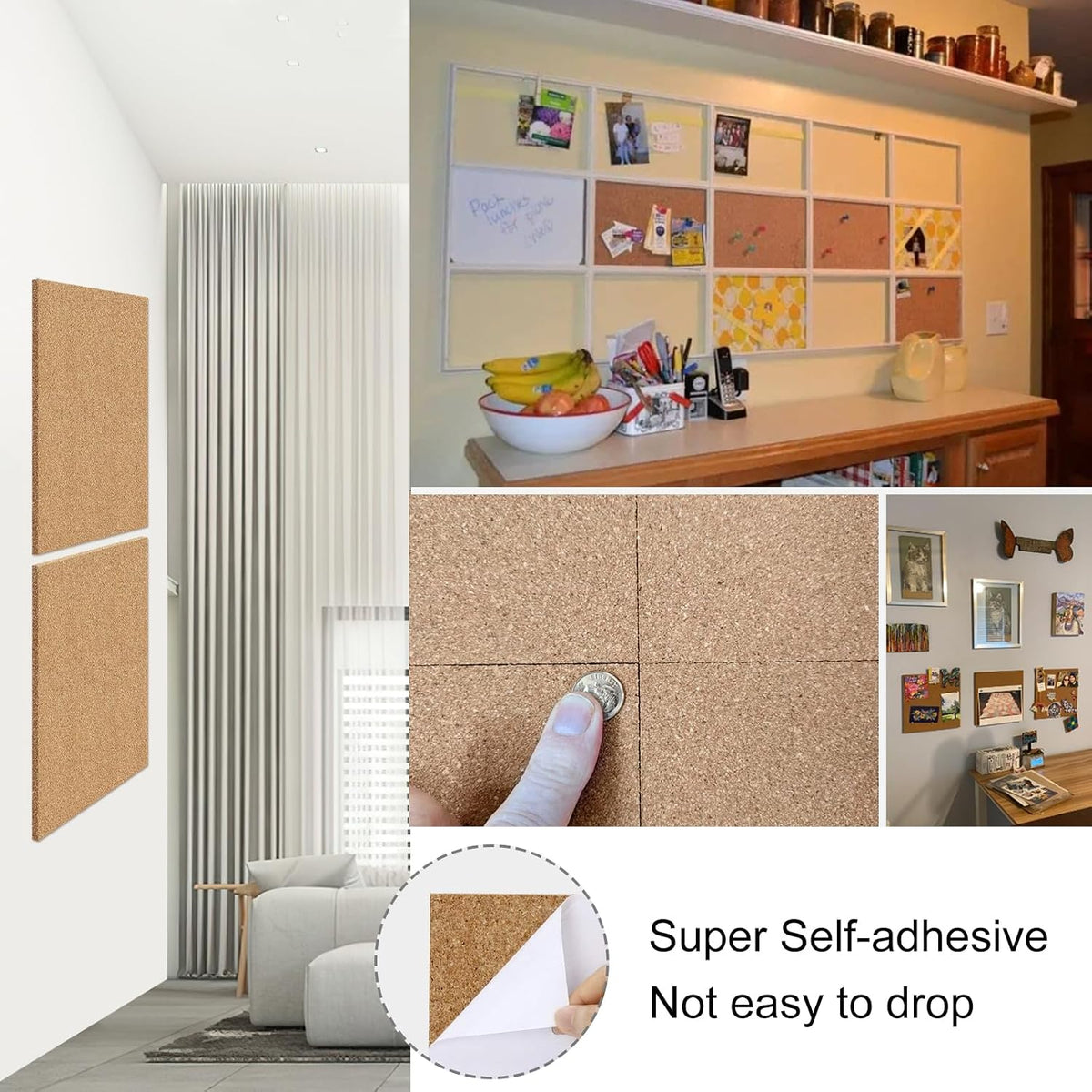 NACHLYNN Cork Board 12 Pack 12 x 12 Self-Adhesive Corkboards for Wall Square ...