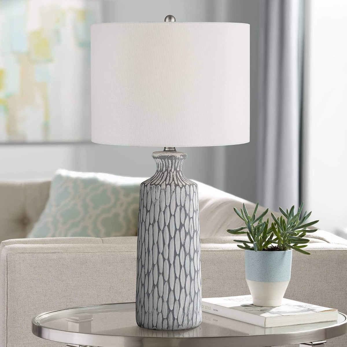 Patrick 26 1/4" Tall Table Lamp Gray Whitewash Ceramic Modern