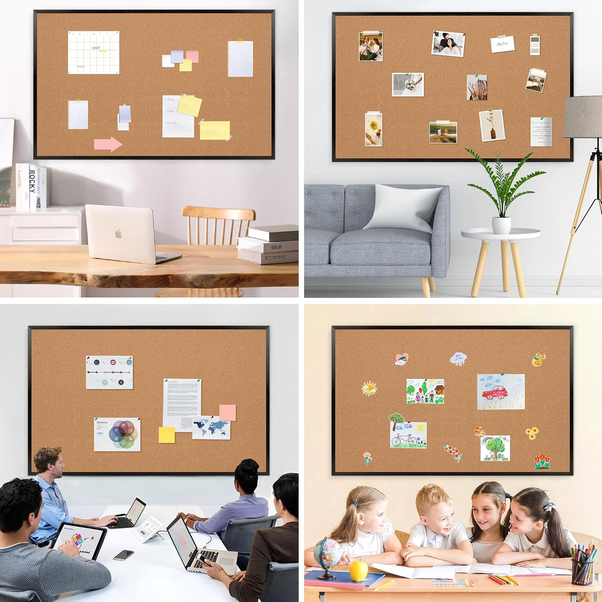 Extra Large Cork Bulletin Board 60" X 36", Black Wood Framed Corkbo...