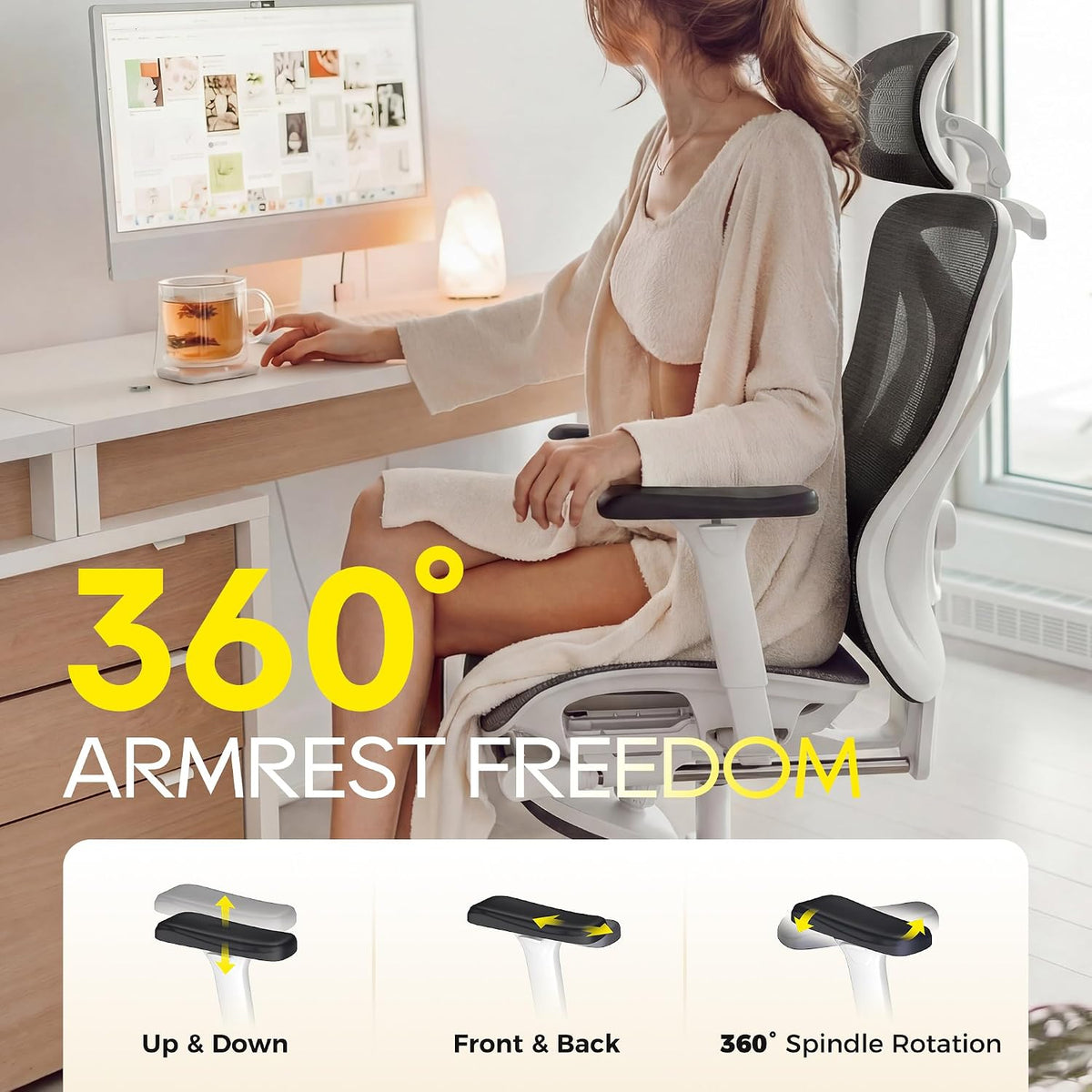CYKOV Ergonomic Office Chair with Footrest - Adjustable Lumbar Support & ...