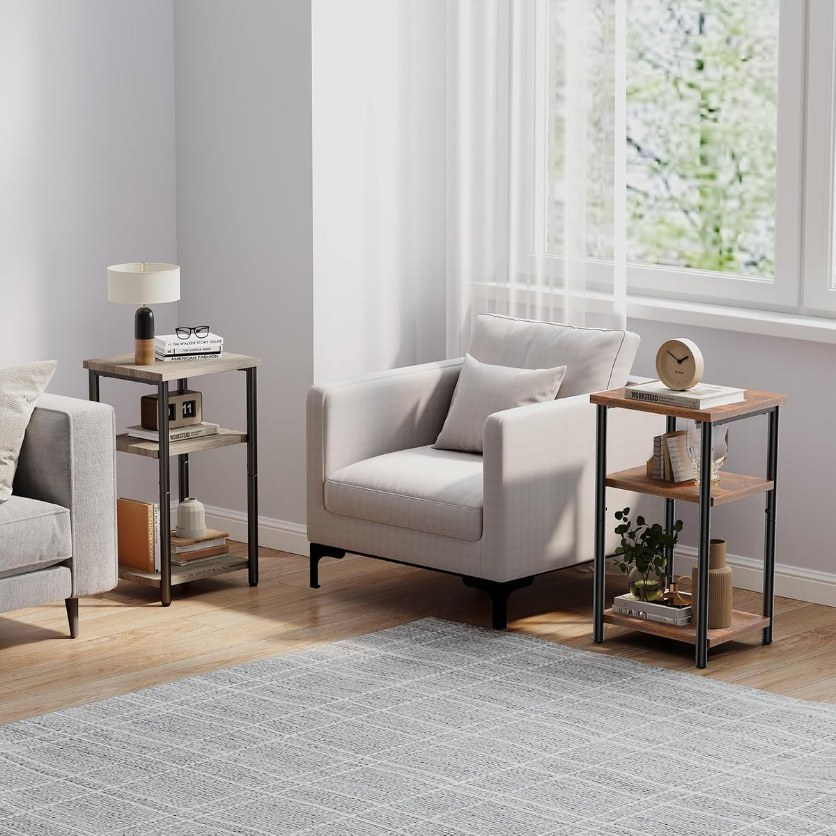 OLIXIS 3-Tier Small Side Tables for Small Spaces, End Tables Set of 2
