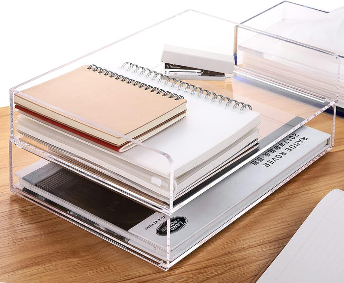 Paper Tray Organizer Clear Acrylic Desk Organizers and AccessoriesOffice (2 Pack)