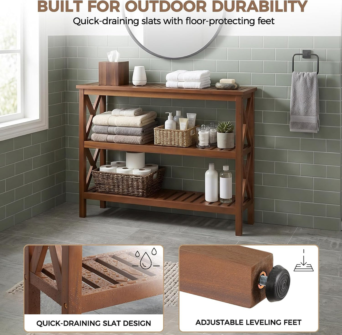 SUPER DEAL 40 in Solid Wood Console Table, 3-Shelf Wooden Outdoor Side Table ...