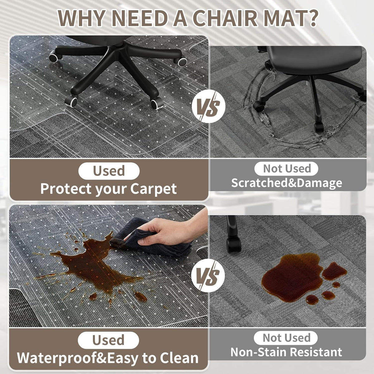Office Chair Mat for Low Pile Carpet, 48"x60" Clear Smooth Glide wi...