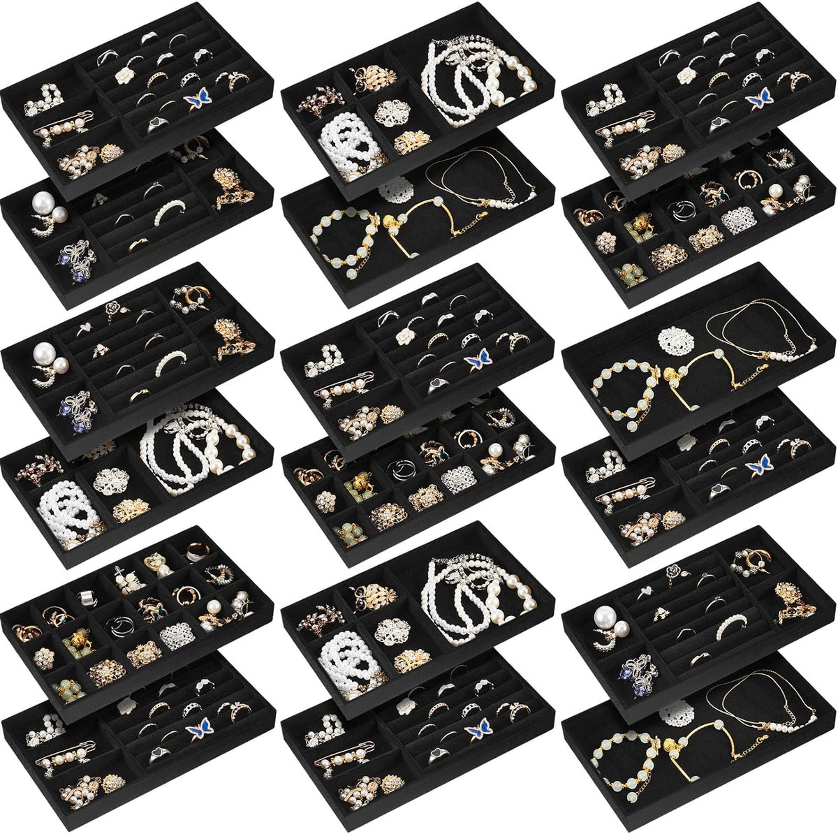 Junkin 18 Pcs Stackable Jewelry Drawer Organizer Inserts Black