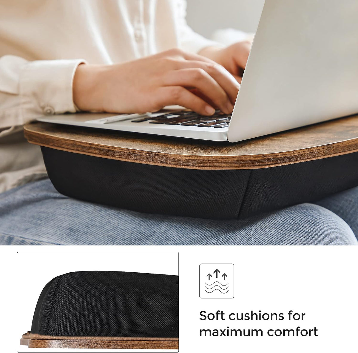 SONGMICS Lap Desk, Bed Tray, Laptop Table with Carry Handle, Cushion