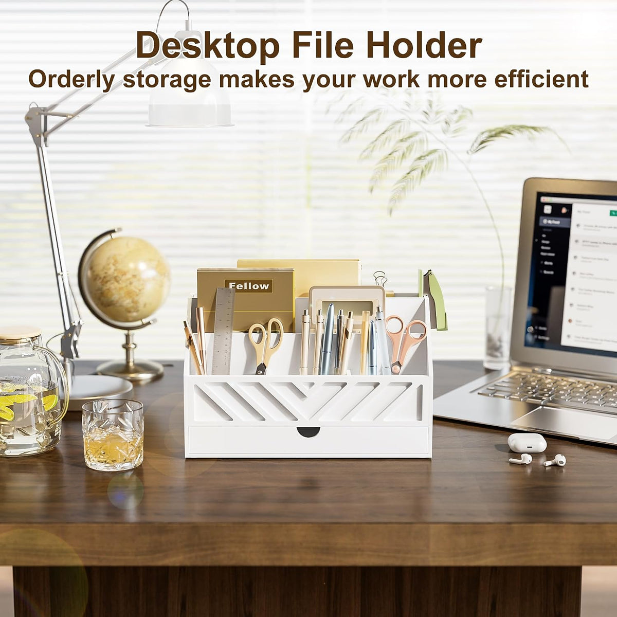 SRIWATANA White Wooden Desk Organizer & Mail Organizer with Drawer