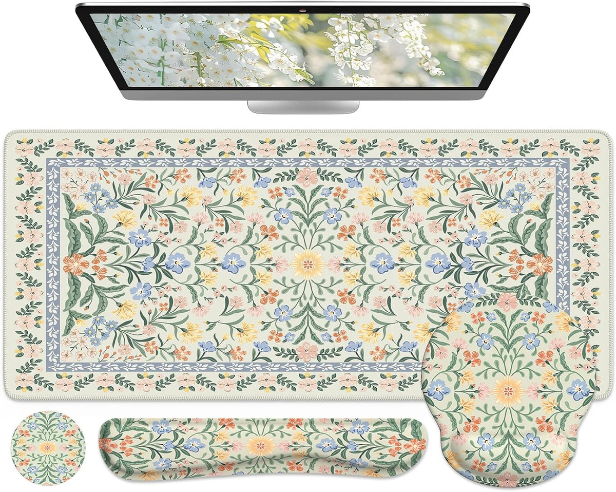 iCasso Green Desk Pad Mat, Large Mouse Pad and Keyboard Wrist Rest Set