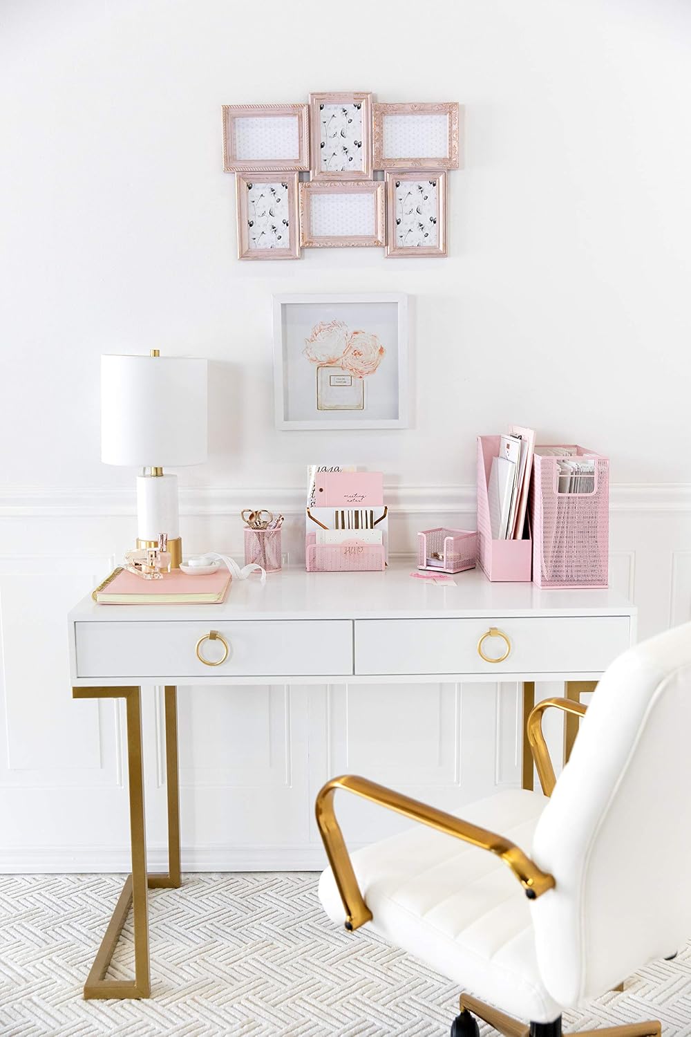 BLU MONACO | Pink Desk Organizer Set | 5 Piece Metal Office Desk Organizer wi...