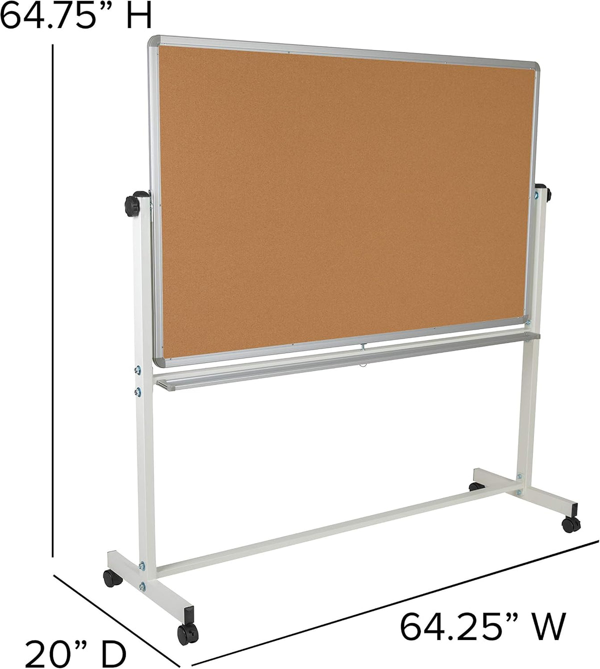 EMMA + OLIVER Reversible 64.25x64.75 Mobile Cork and Whiteboard