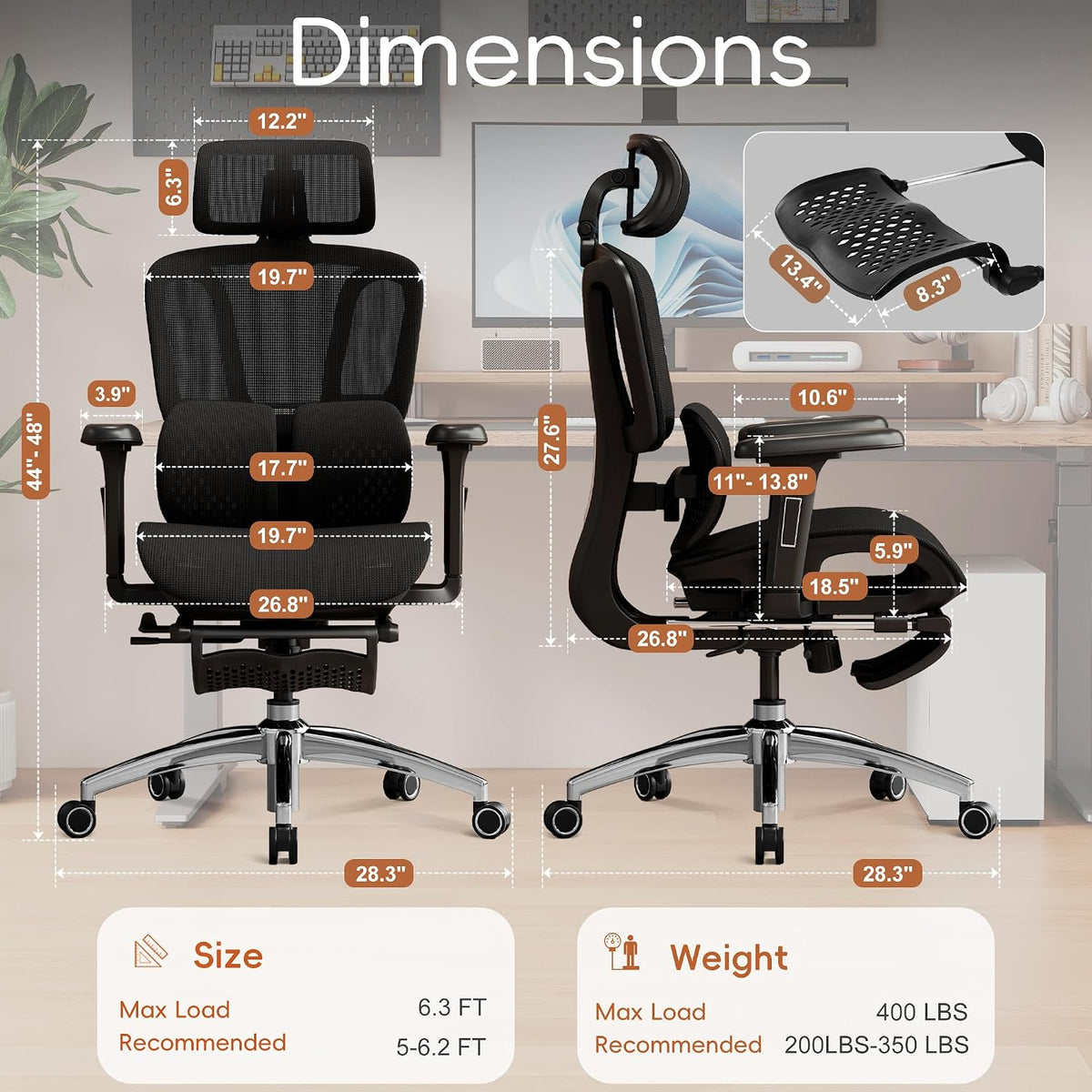 Vonesse Ergonomic Office Chair with Footrest, Desk Chairs with Dynamic Lumbar...