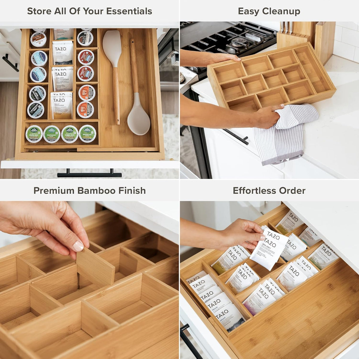 KitchenEdge Tea Bag & Coffee Pod Organizer, 9.7-17 in, Bamboo