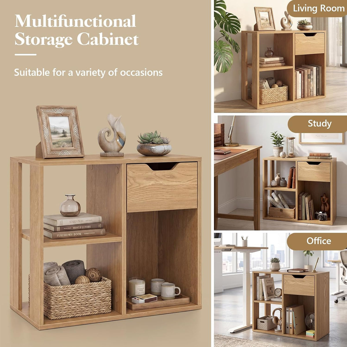 GIANTEX 3 Cube Bookcase with Drawer, 2 Tier Bookshelf for Small Space, Modern...