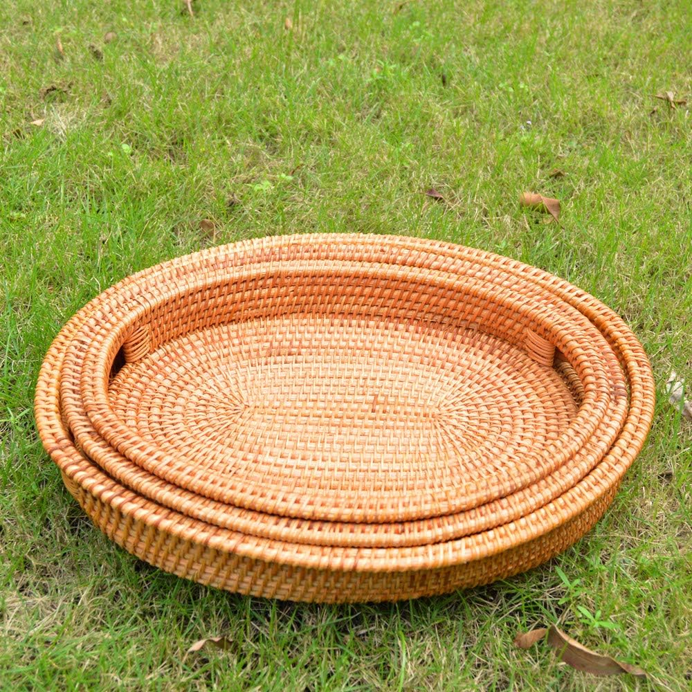 3 Pack Handmade Oval Woven Basket Tray, 15 Inch Rattan Storage Baskets with H...