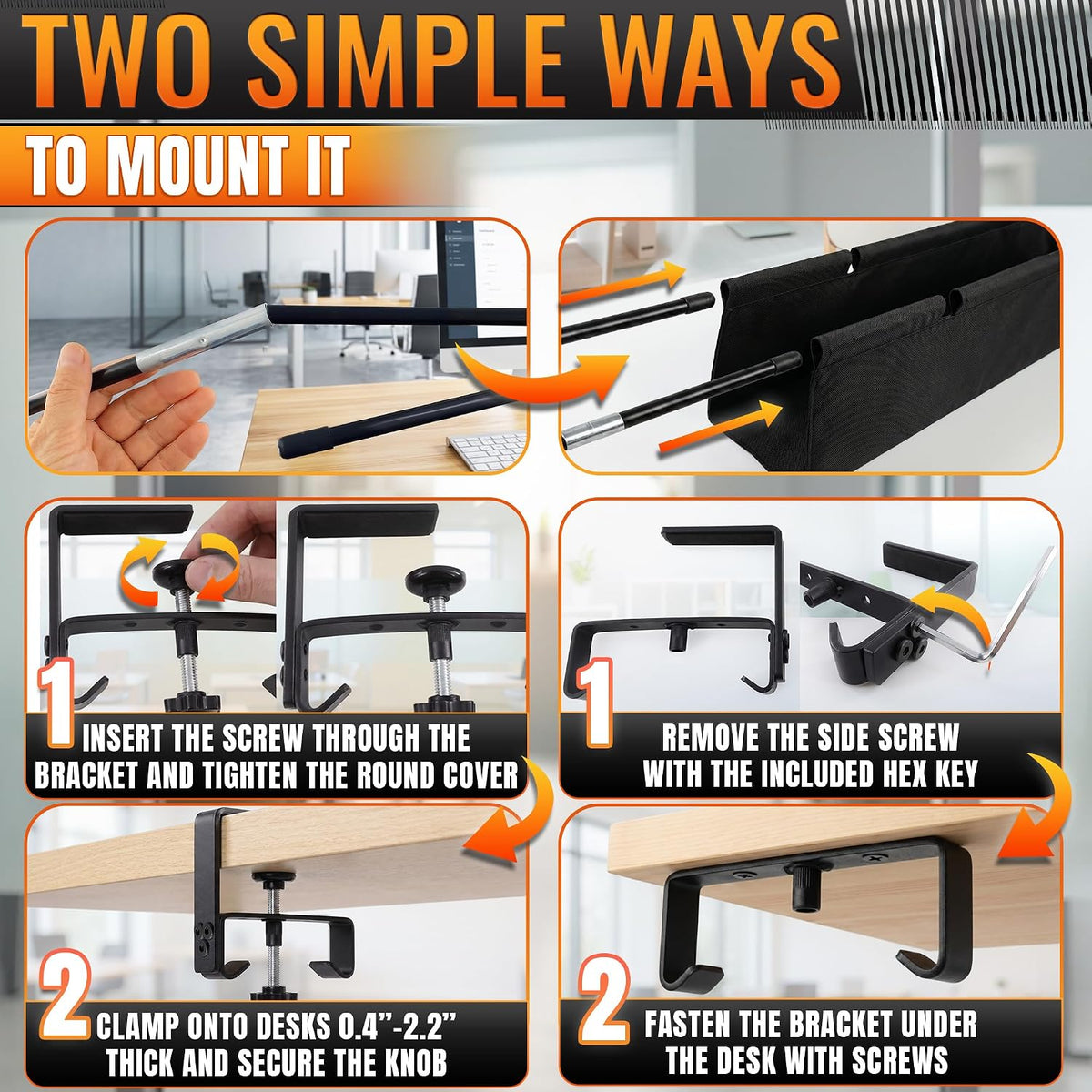 Under Desk Cable Management Tray 48" — No Drill Clamp-On Cord Organizer ...