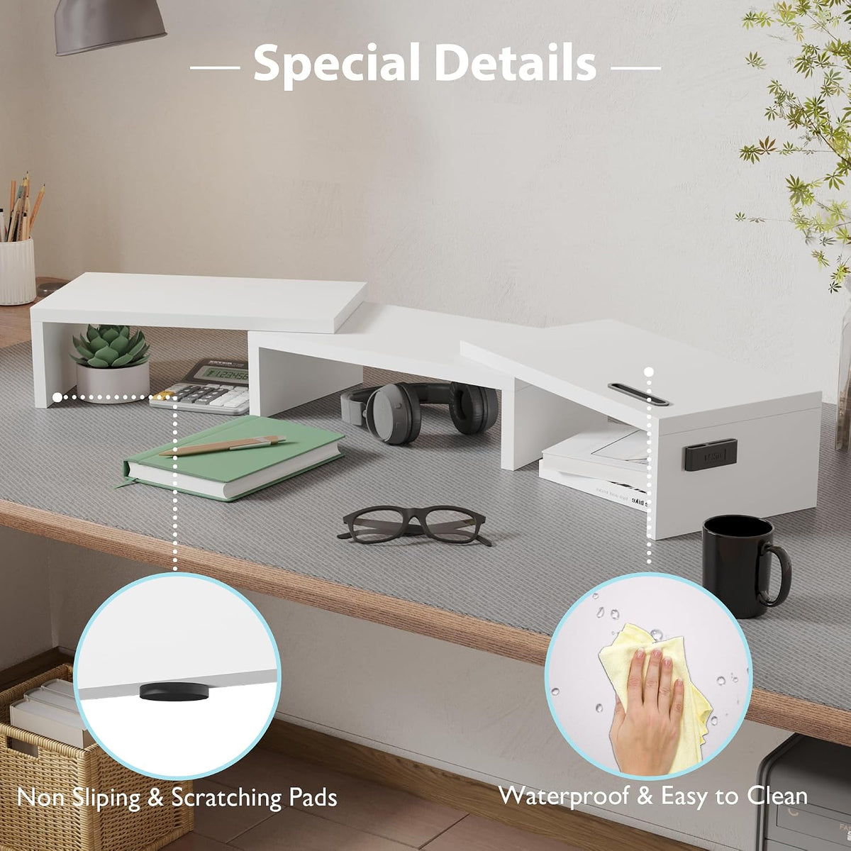 BONTEC Dual Monitor Stand Riser, Adjustable Length & Swivel Angle, White