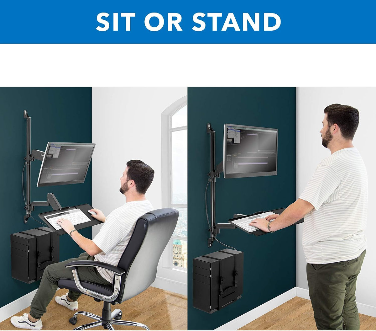 Mount-It! Single Monitor Arm Wall Mount Workstation with Keyboard Tray & ...