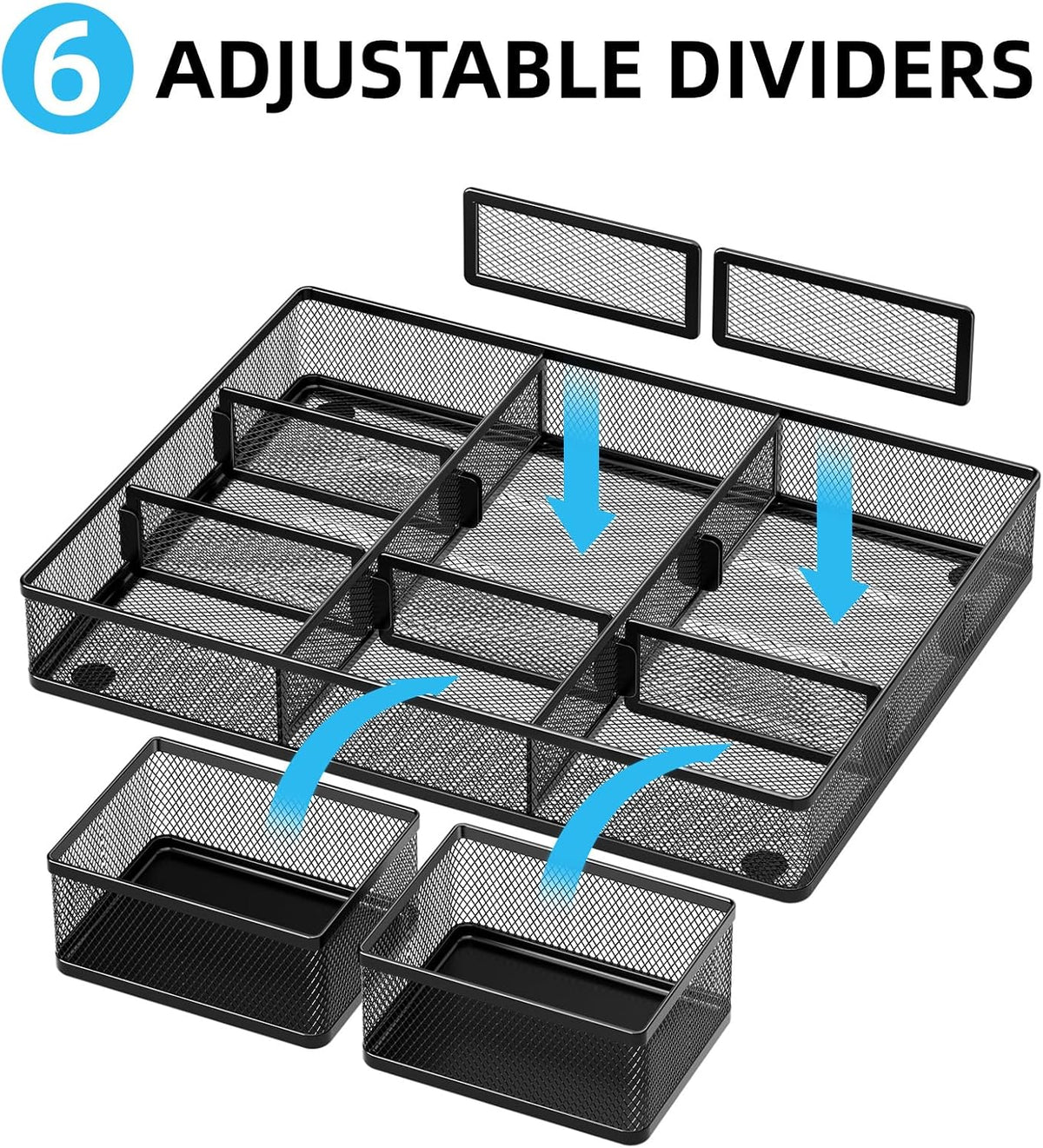 Marbrasse Mesh Desk Drawer Organizer Tray 3 Packs, Black-2PCS