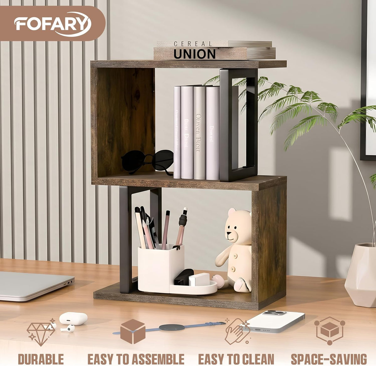 Desk Organizer & Desk Hutch Shelf, Wood, Rustic Brown