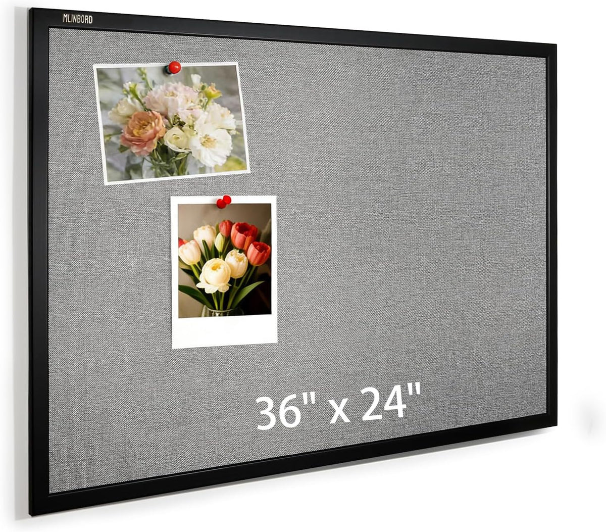 Cork Board, 36x24 Inch Wood Framed Bulletin Board with Gray Fabric