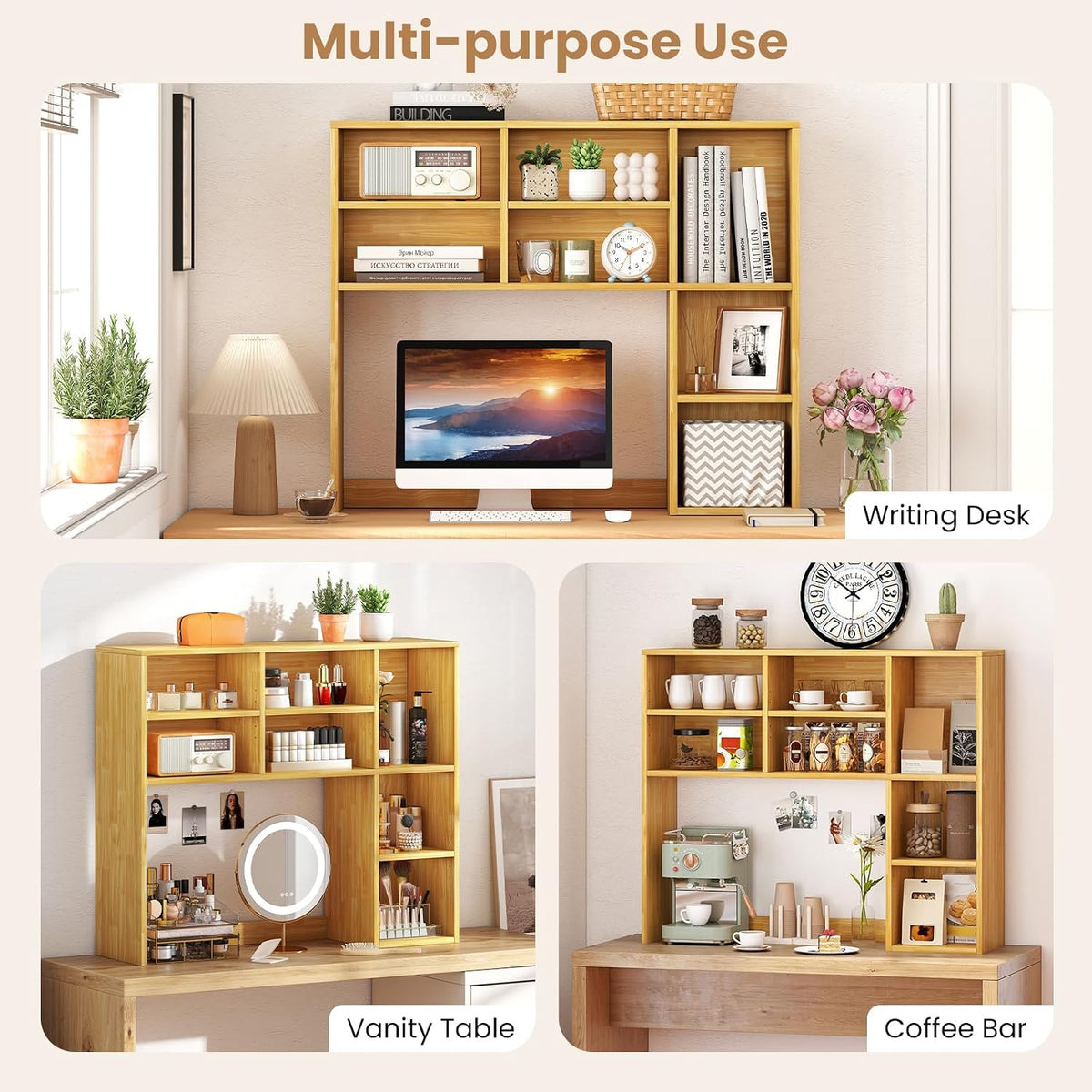 GOFLAME 7 Cubes Desktop Bookshelf, 37” Desk Organizer Shelf with 3 Adjustable...