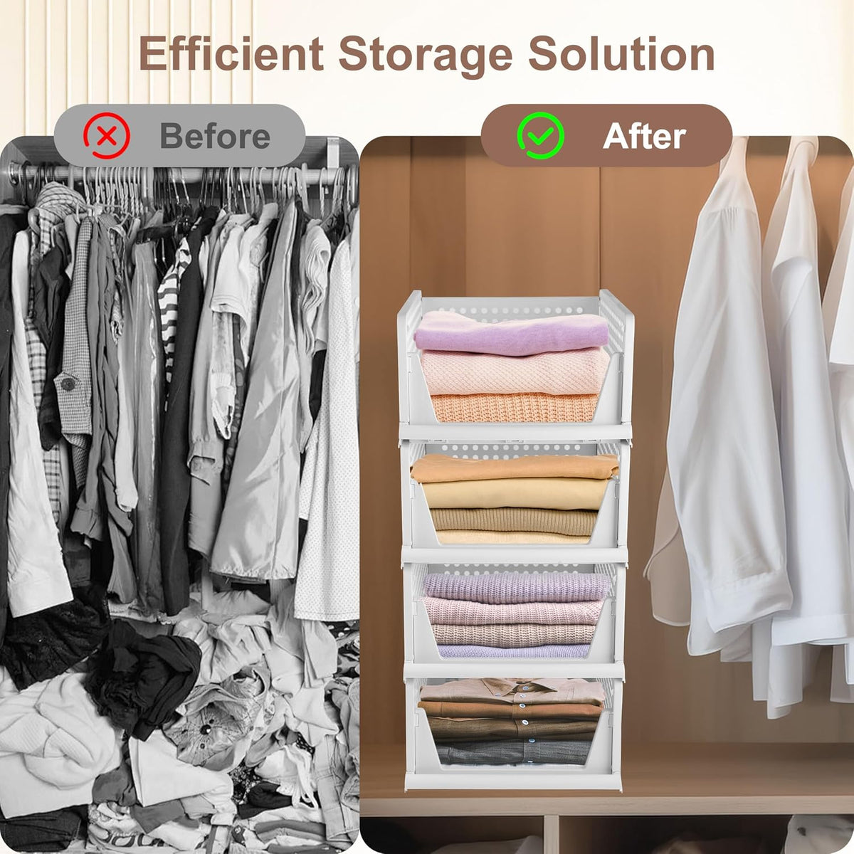 Whitmor Foldable Closet Storage Basket 4 Pack, Space-Saving & Stackable C...