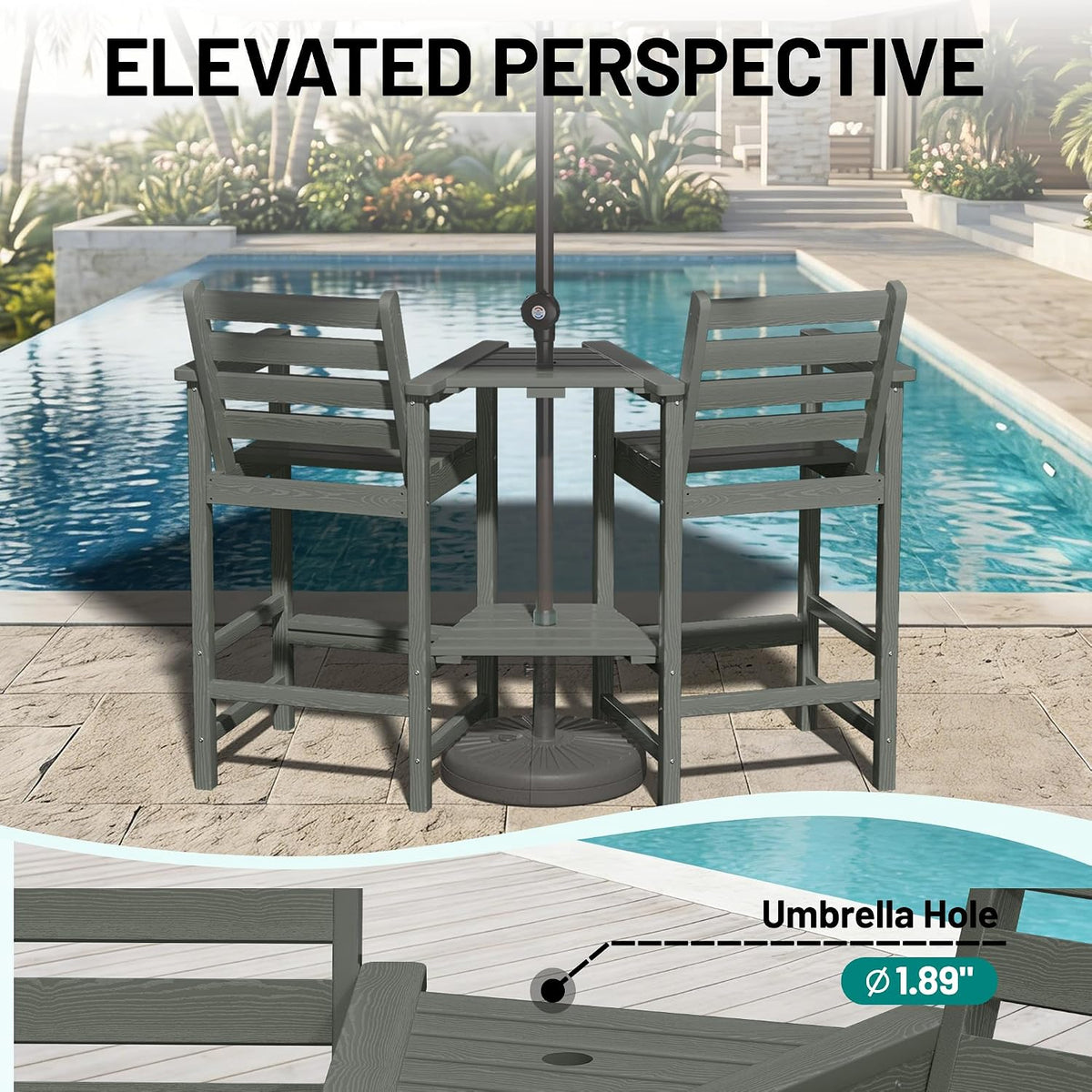 PLUUV Tall Adirondack Chairs Set of 2 with Double Connecting Trays,Gray