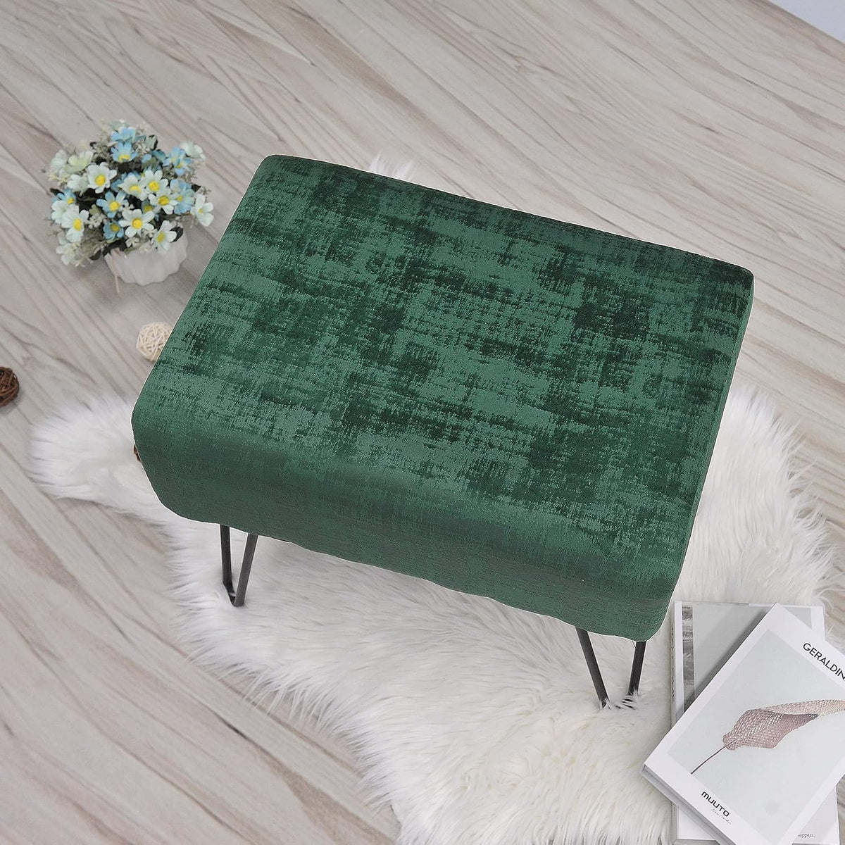 Dark Green Velvet Tufted Ottoman 19.5"x12.5"x17" Entryway Benc...
