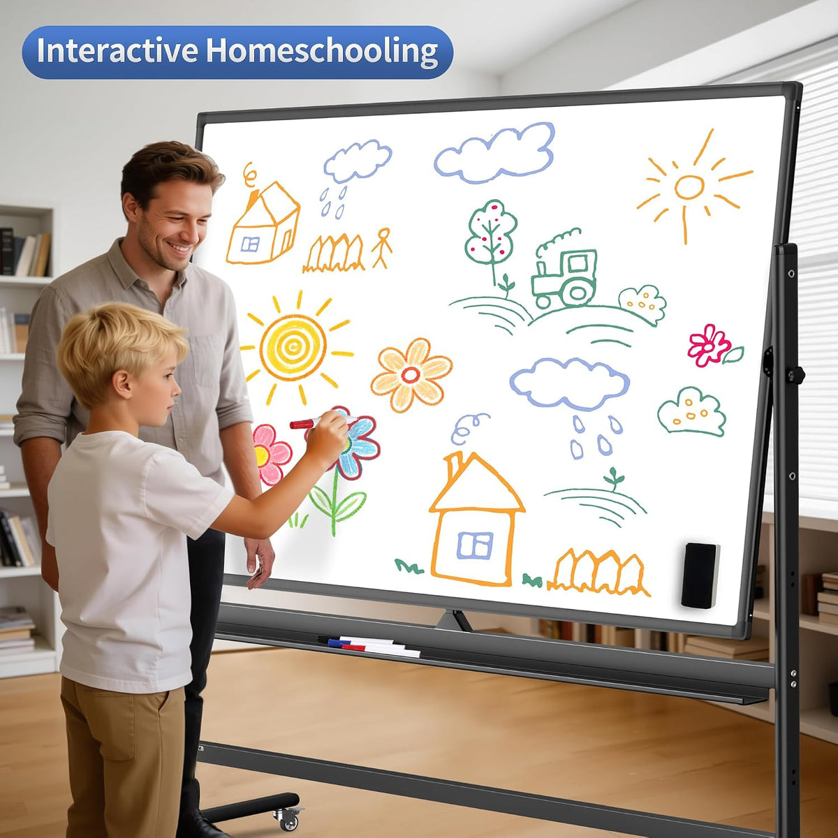 Large Rolling White Board On Stand Mobile Whiteboard with Wheels 72" x 4...