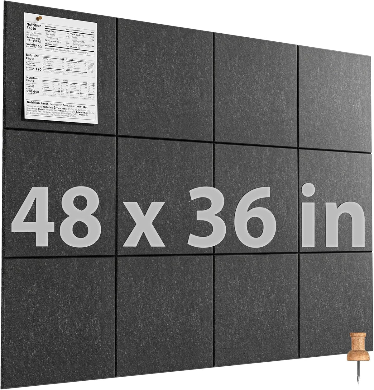 MaxGear Felt Bulletin Board 48" x 36", Dark Gray Felt Wall Tiles Wa...