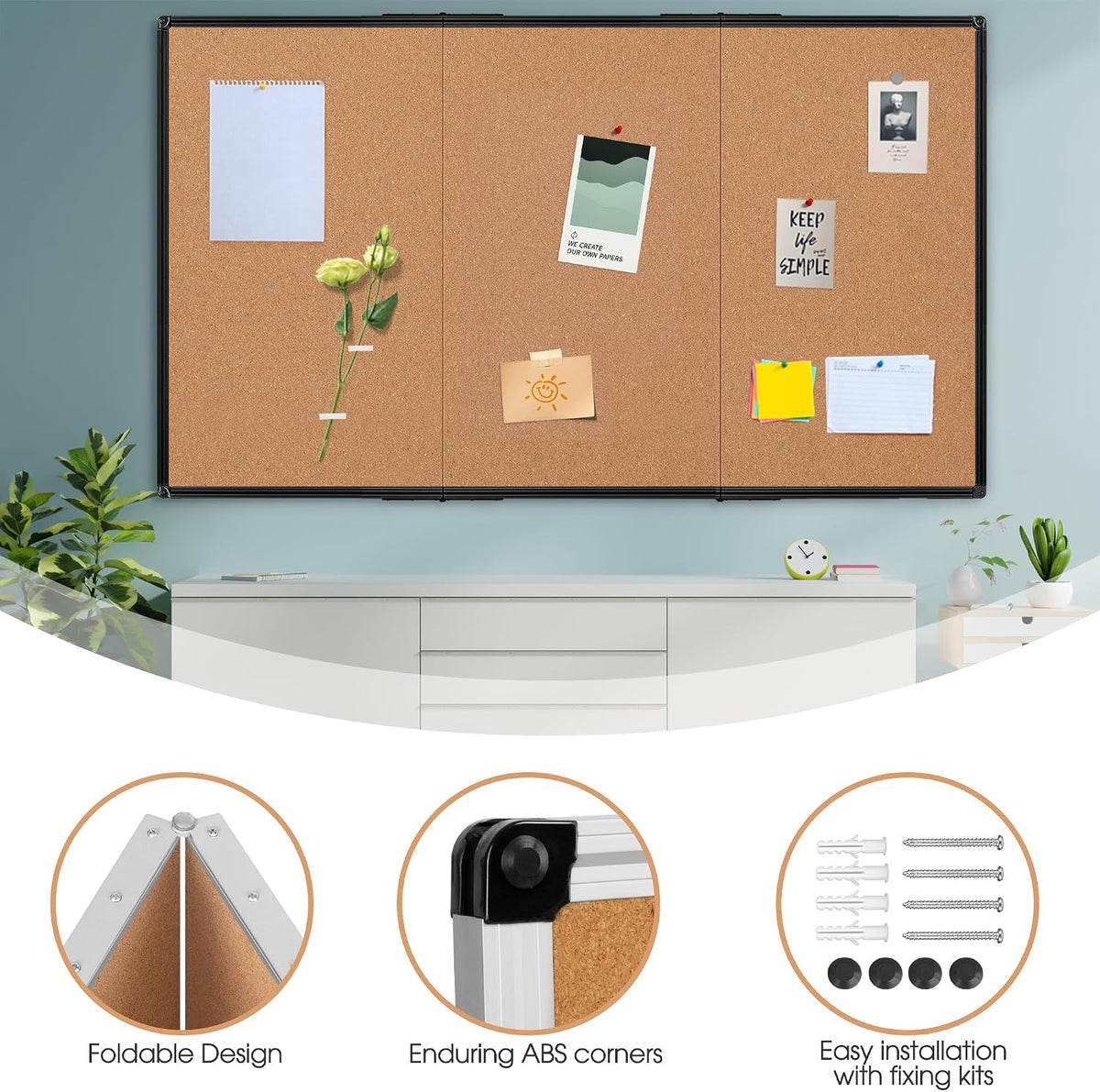 Extra Large Cork Bulletin Board 96" X 48", Foldable Notice Pin Boar...