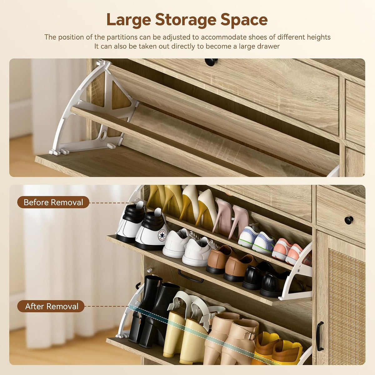 Holiwei Shoe Cabinet Rattan Woven with High Boot Storage, Large Capacity Mode...