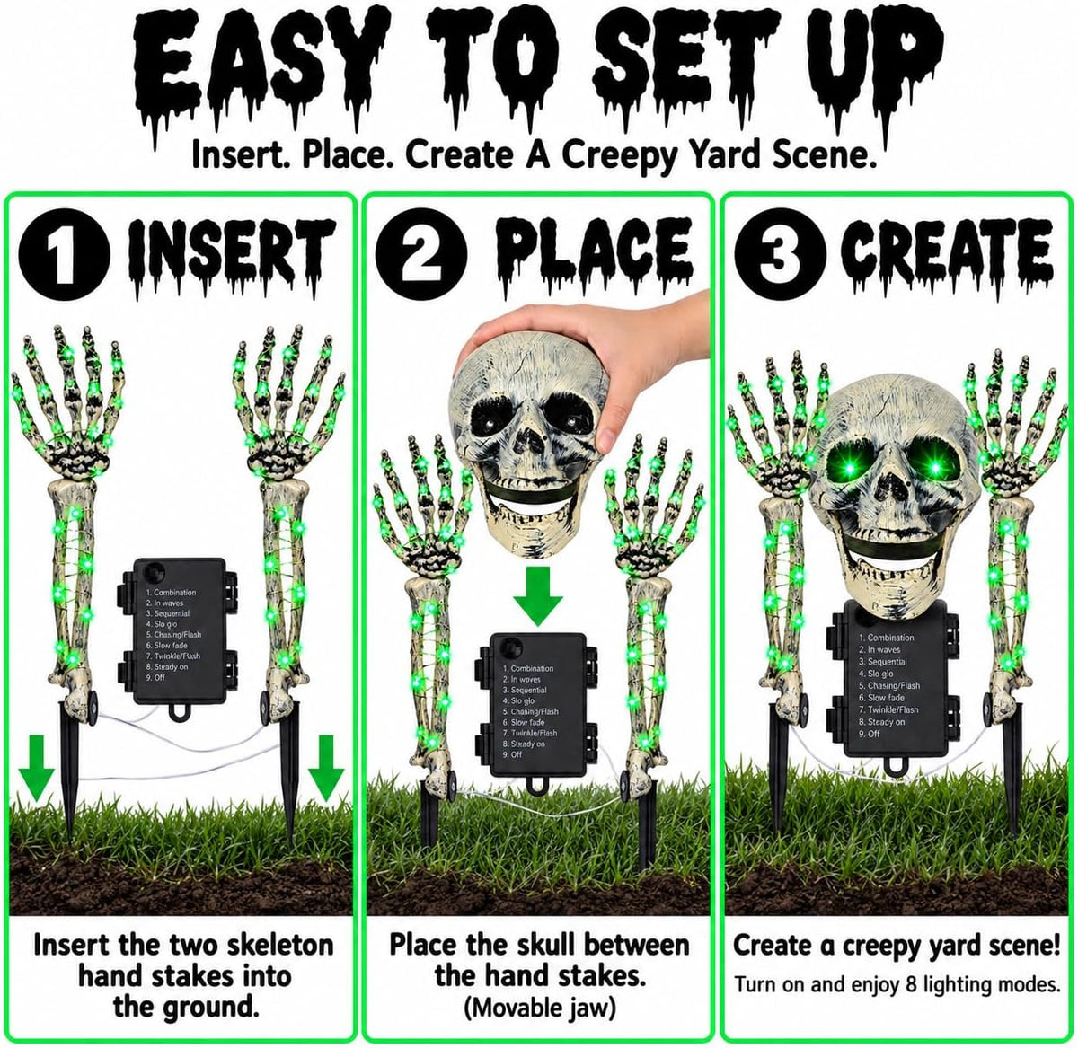 FLYSNK Lighted Halloween Skeleton Groundbreaker Decorations Outdoor, Spooky S...