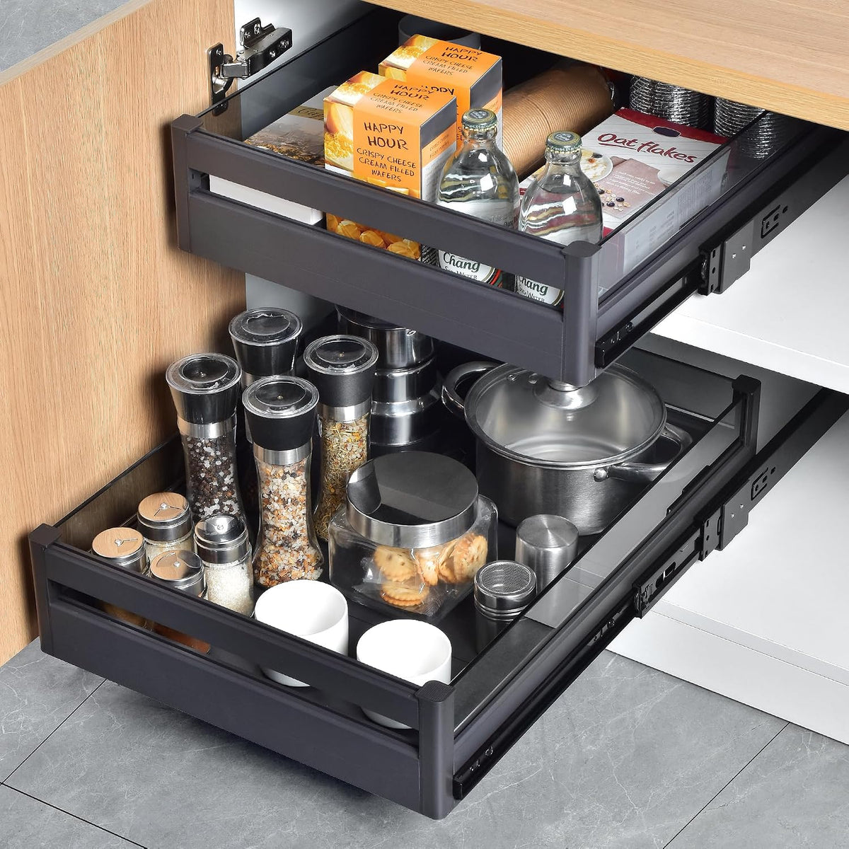 YOHOM Pull Out Cabinet Organizer – 23" W x 21" D Aluminum & Gla...