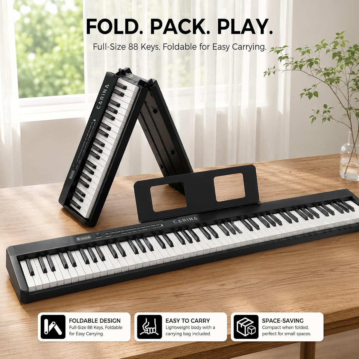 Carina 88-Key Foldable Digital Piano, Semi-Weighted, Portable Keyboard