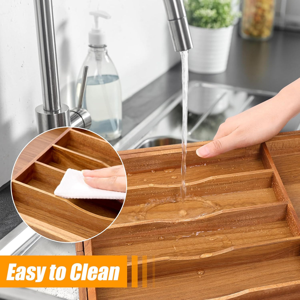 Bellsal Acacia Silverware Organizer Kitchen Drawer Organizer Expandable Bambo...